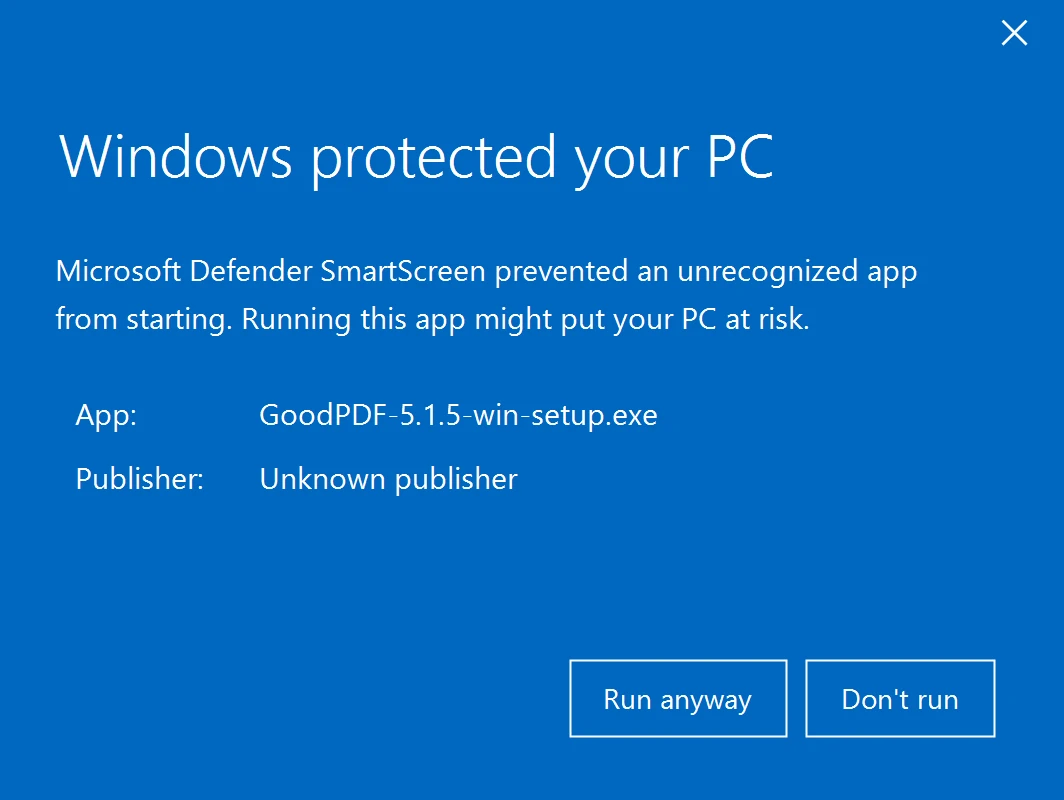 L'avís de Windows SmartScreen que apareix en obrir l'instal·lador, amb l'editor indicat com a desconegut